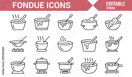 Modern fondue and cuisine outline icons