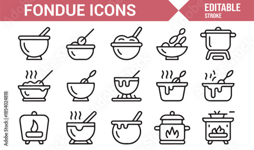 Modern fondue and cuisine outline icons
