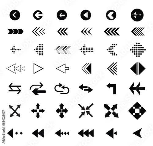  Arrow icon set, arrow cursor collection, different arrow signs, black arrows icons.