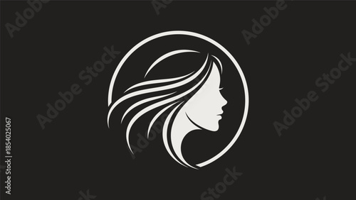 Elegant Silhouette of a Womans Profile in a Circle.
