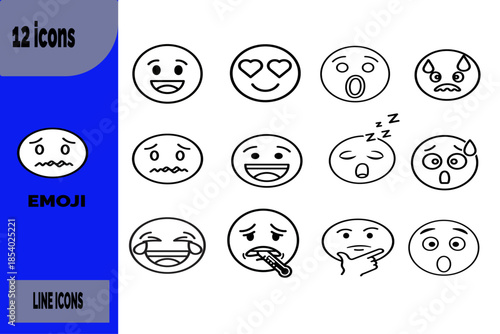 Thinking emoji face with hand on chin, love,smaill, sad. bad, clean line icon, monochrome vector design.

