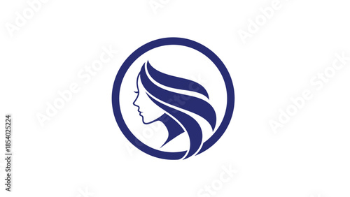 Elegant Woman Profile Logo Design in Blue Circle.