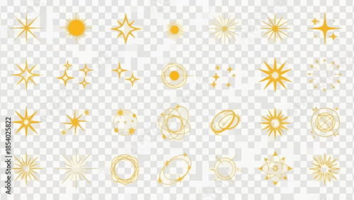 Golden Sparkles and Starbursts Collection Abstract Geometric and Celestial Shapes Vector Graphics