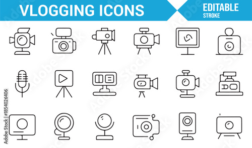 Modern vlogging and media production outline icons
