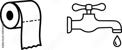 Restroom hygiene essentials: toilet paper roll and a dripping water faucet icon