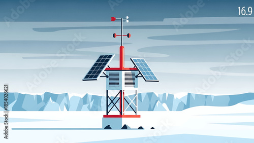 Remote polar climate monitoring equipment with solar power.