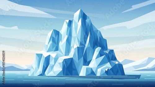 A large majestic blue iceberg floating in the arctic ocean.