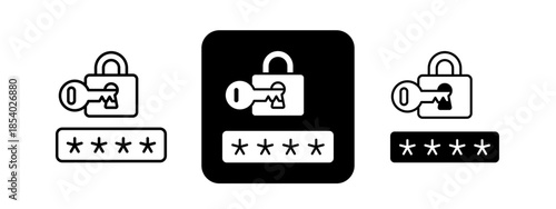 Password  Solid color and black line drawing vector illustration set