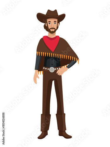 Cowboy man, cute cartoon, Wild west. Flat vector clipart, illustration with isolated background.