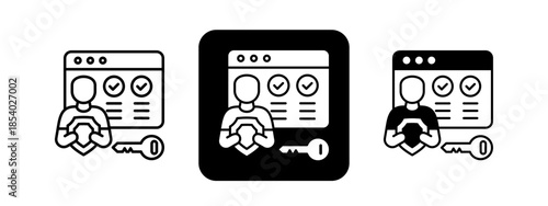 Authorization  Solid color and black line drawing vector illustration set