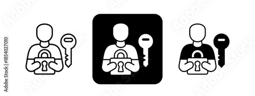 Authentication  Solid color and black line drawing vector illustration set