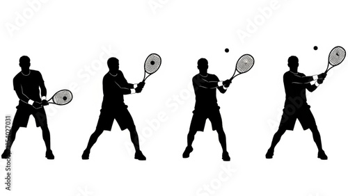 Black Tennis Player Silhouette Vector Showing Ready Forehand Backhand and Serve Poses