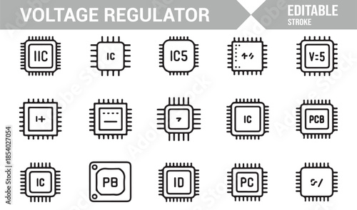 Modern electronics circuit outline icons