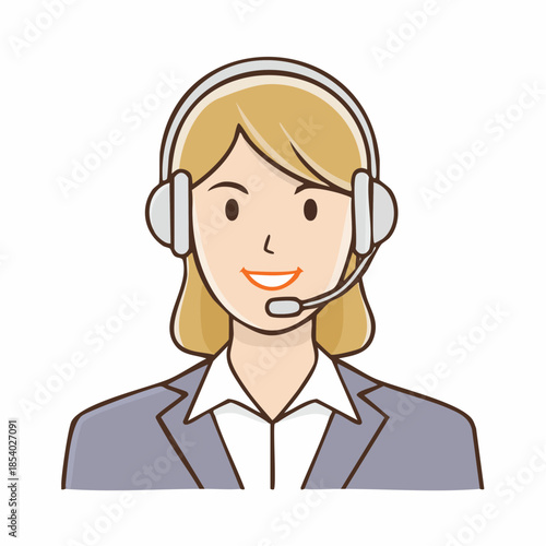 Clean vector illustration of a friendly customer support agent, a professional woman with a headset and microphone, perfect for helpdesk, call center, and online assistance concepts