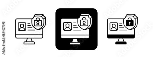 Cyber Security  Solid color and black line drawing vector illustration set