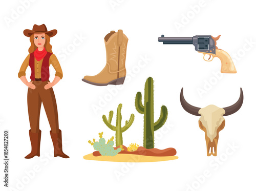 Wild west. Flat vector clipart, illustration with isolated background.