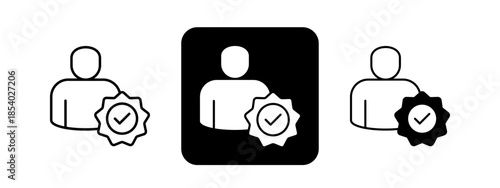 Verification  Solid color and black line drawing vector illustration set