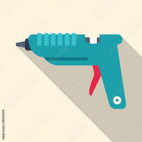 Hot glue gun vector flat design illustration with long shadow representing diy and craft activities