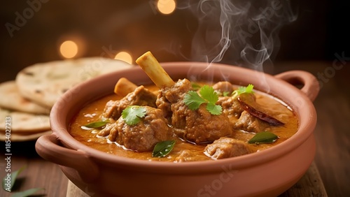Steaming lamb curry with bread
