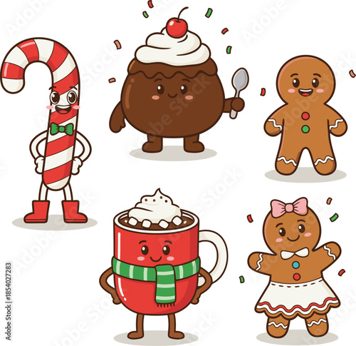 Adorable collection of festive holiday dessert characters and sweet treats perfect for winter celebrations