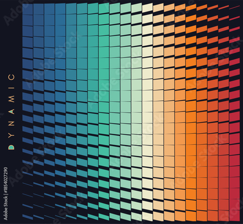 An image of multiple rectangular and square shapes with transition effects. Dynamic gradient background. Cover design template. Vector for brochure, poster, cover, card, presentation, flyer or banner.