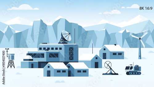 Modern polar scientific research station in an arctic landscape.