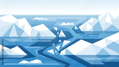 Stylized low poly illustration of an arctic ocean landscape.