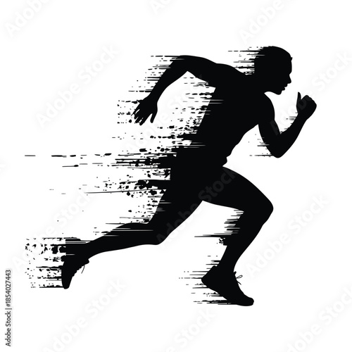 A silhouetted figure running with speed and dynamic motion blur effect