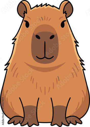 Cute illustration of a capybara, a charming semi-aquatic mammal native to South America, depicted in a simple cartoon style for animal lovers
