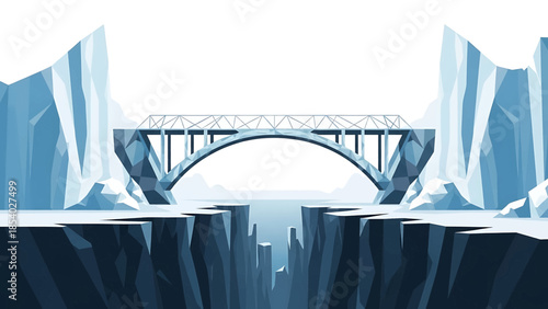 Architectural illustration of a modern arched bridge over a deep chasm.