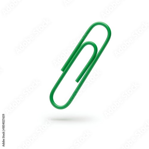Wallpaper Mural Single green color paper clip floating on white background. Bright metal stationery tool for office document organization. Realistic business attachment supply for school education paperwork Torontodigital.ca