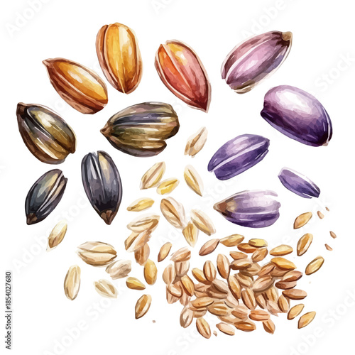Watercolor design, with minimal yet artistic elements for creative designs. hand-drawn paint, A beautiful painting of spelt grains set, EPS format, isolated on a white background