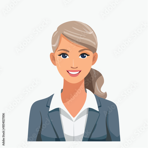 Professional businesswoman in a suit smiling and looking forward, vector illustration of a confident female executive