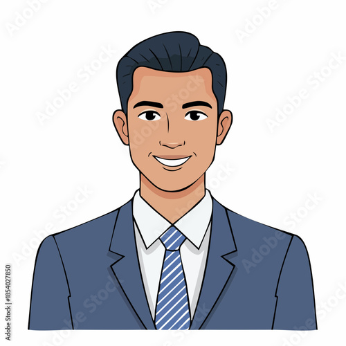 Confident young professional man vector illustration, ideal for business avatar, corporate profile, or manager icon, depicting a friendly and approachable leader