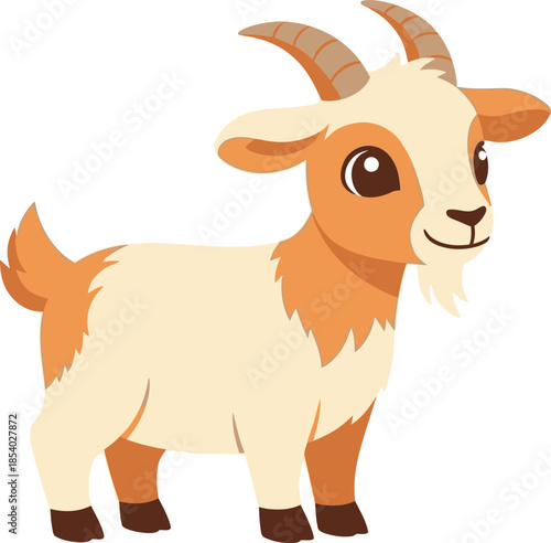 Adorable cartoon goat illustration with a friendly smile, featuring a cute farm animal character perfect for children's designs and educational content