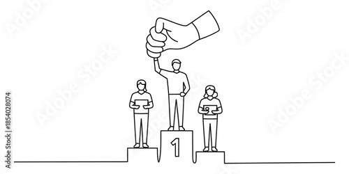 Continuous line drawing of success podium with recognition