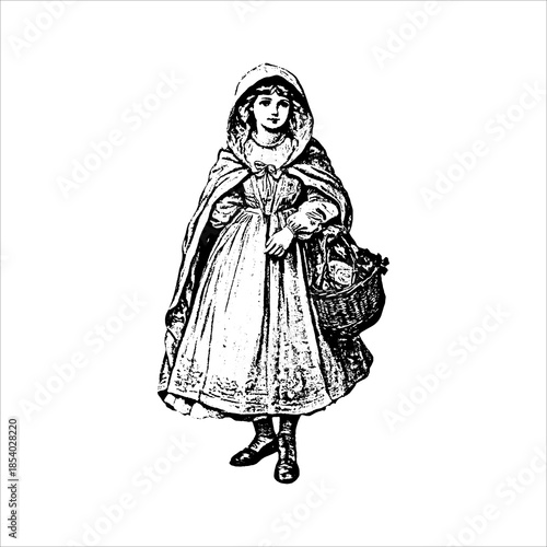 Vintage Girl with Basket Illustration