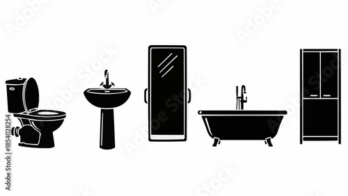 Bathroom Fixtures and Accessories Illustration Set.