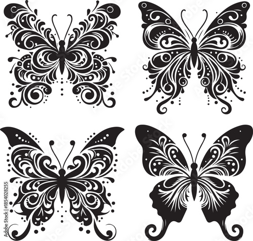 Butterflies Icon Silhouette Vector In White Background