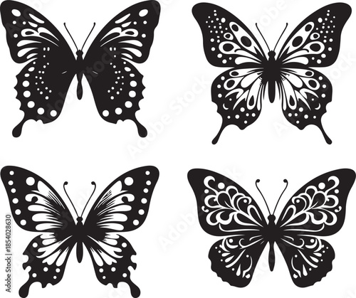 Butterflies Icon Silhouette Vector In White Background