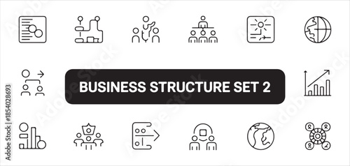 Business teamwork and partnership line icons set management group of people work together