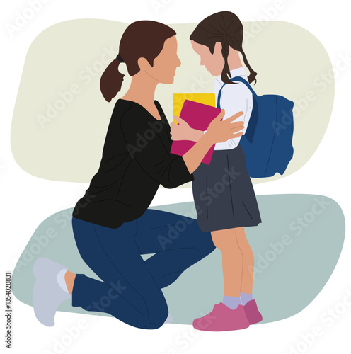 mother takes child to school.Mom with little daughter. 