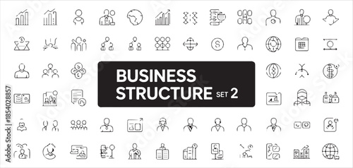 Business structure set vector line icons: organization, team, hierarchy, management, personnel