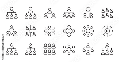 Business structure set  collection of hierarchy and organization line icons