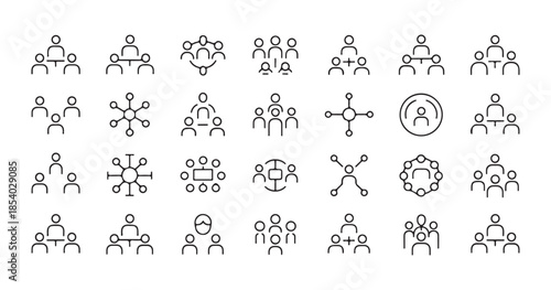 Set of organization and leadership icons, such as teamwork, partnership, and meeting