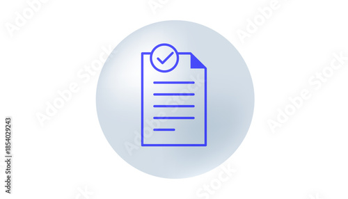 A document with blue lines and green check marks on a white background with folded corner design