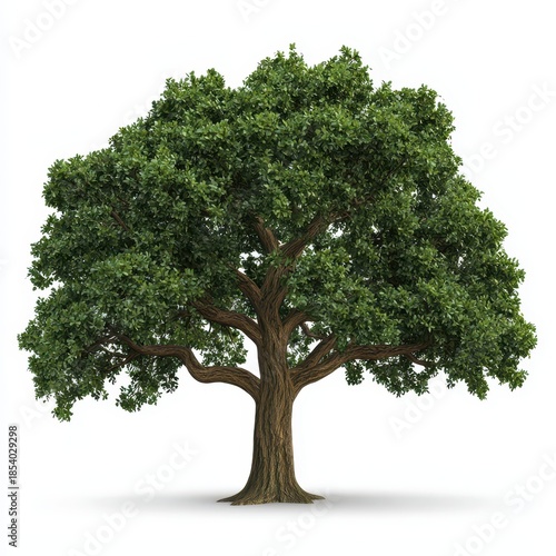 Lush Green Oak Tree Isolated on White Background