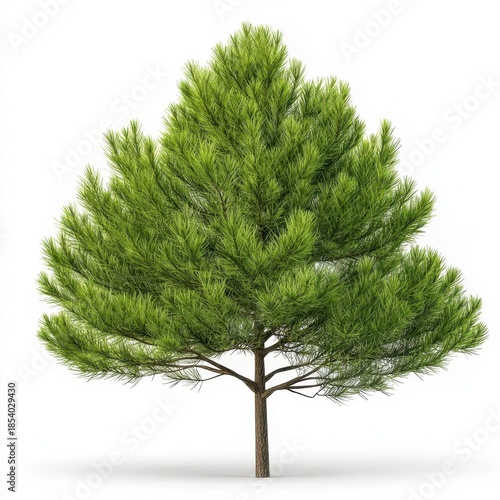 Lush Green Tree Isolated on White Background Shows Vibrant Foliage and Sturdy Trunk