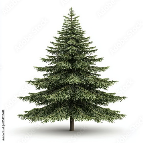 Lush Green Fir Tree Isolated On White Background Detailed Illustration