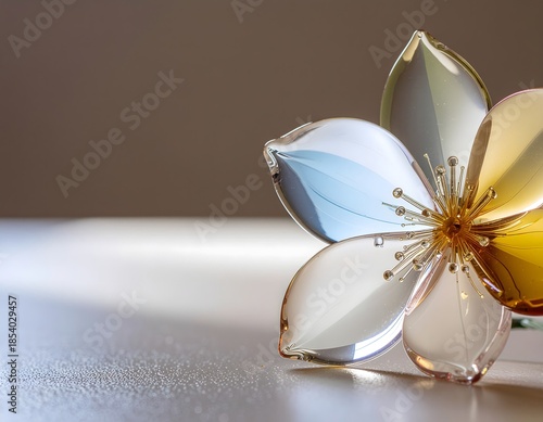 透明感のあるマルチカラーガラスの花オブジェ背景素材　洗練されたアート表現やブランドビジュアル用